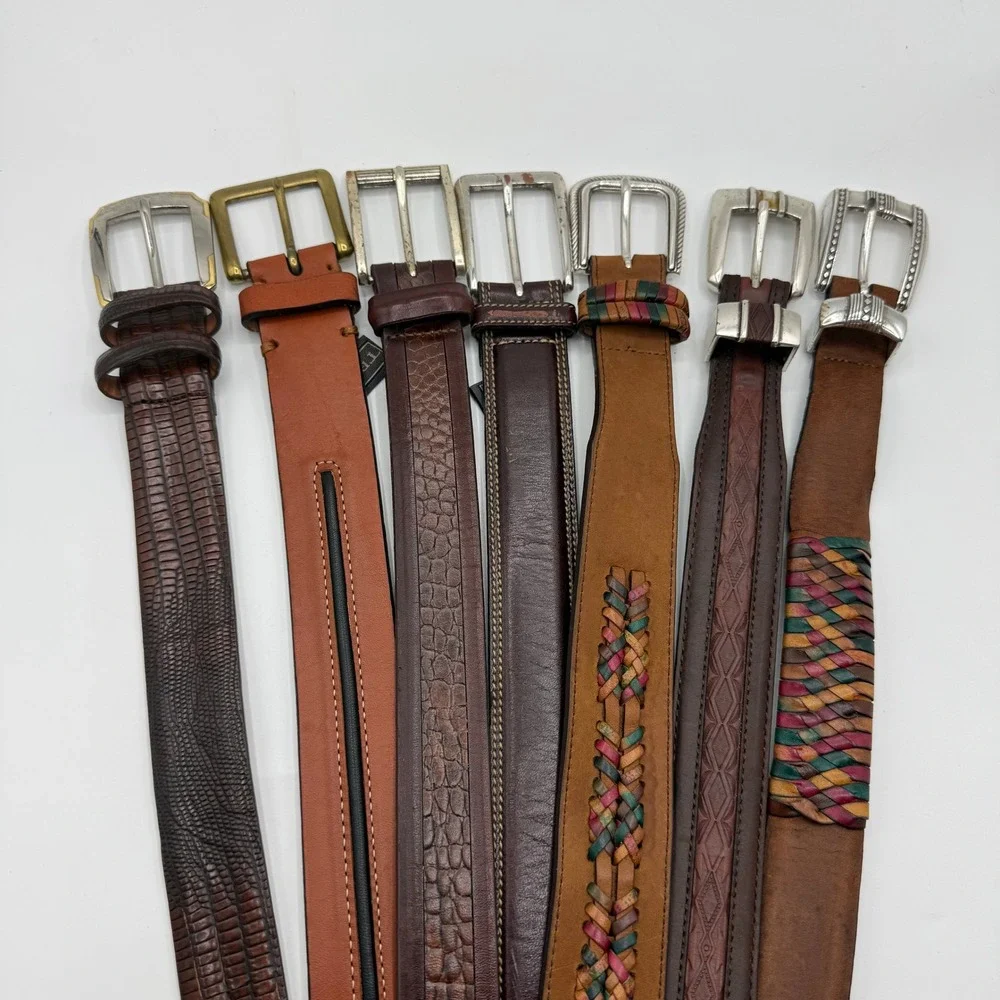 Mens Leather Belt Lot‎ 7pc Jos A Bank Territory Ahead Trafalgar Brown Woven 40